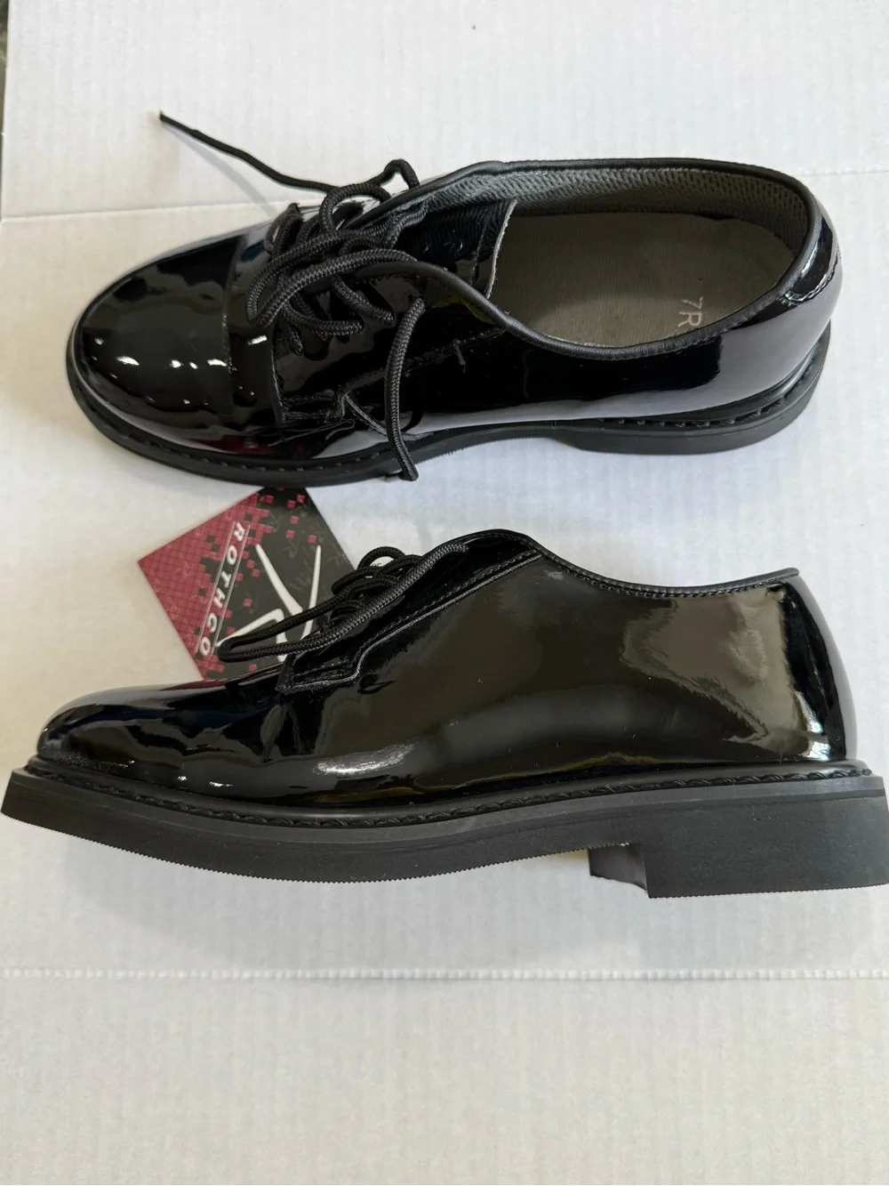 NWT Rothco Black Patent Lace Up Classic Oxfords Mens 7R- Womens 8.5- READ